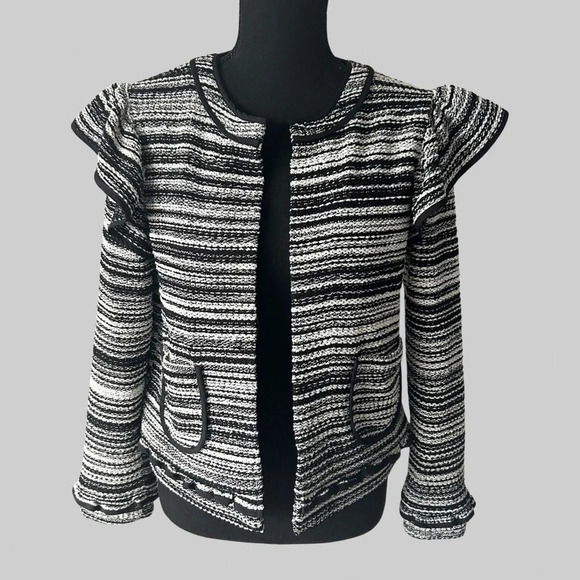 Club Monaco Ruffles Open Front Jacket Tweed Blazer - Picture 1 of 14